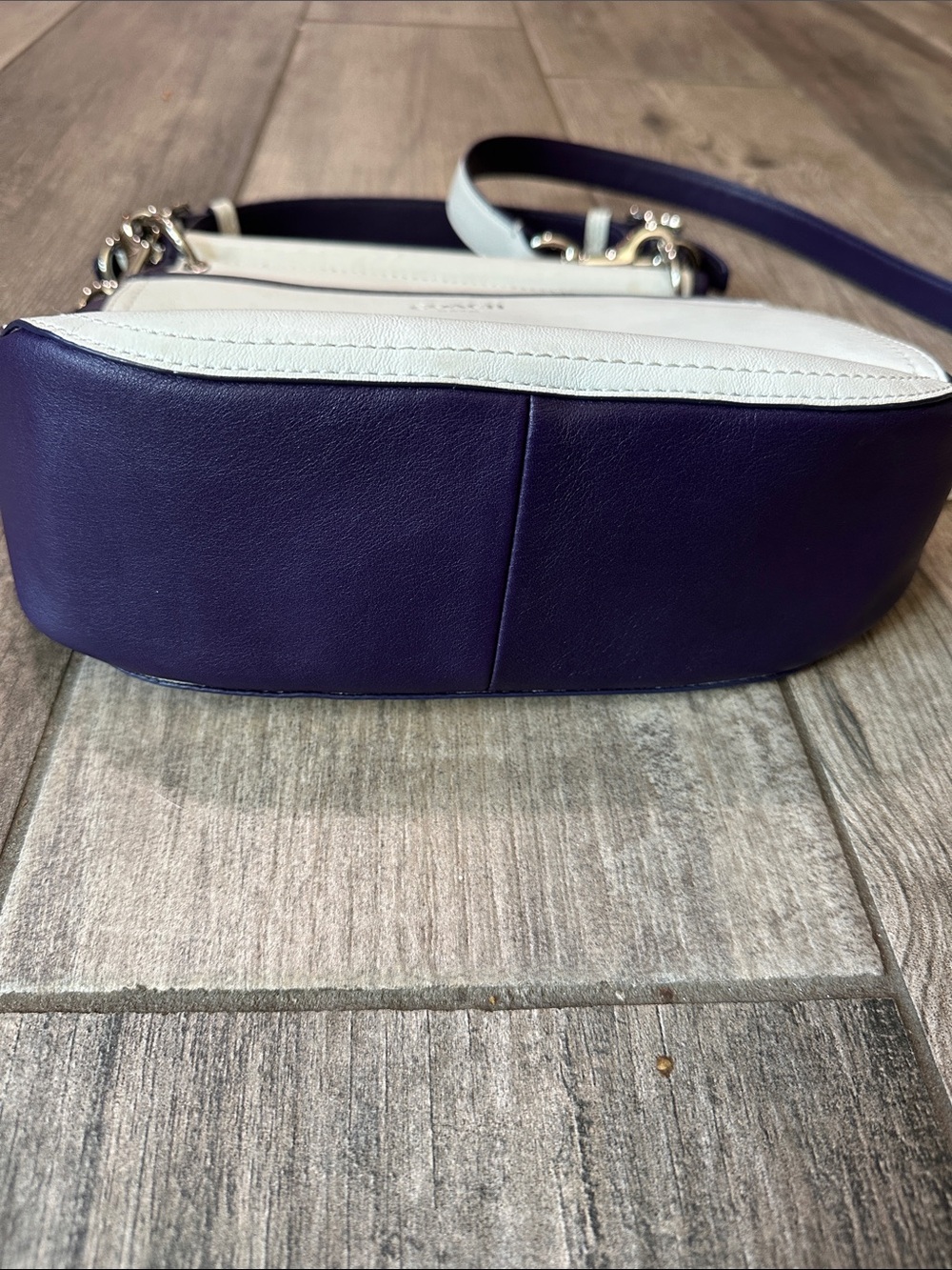 Coach Two-Tone White and Dark Purple Leather Crossbody Bag - Picture 3 of 5